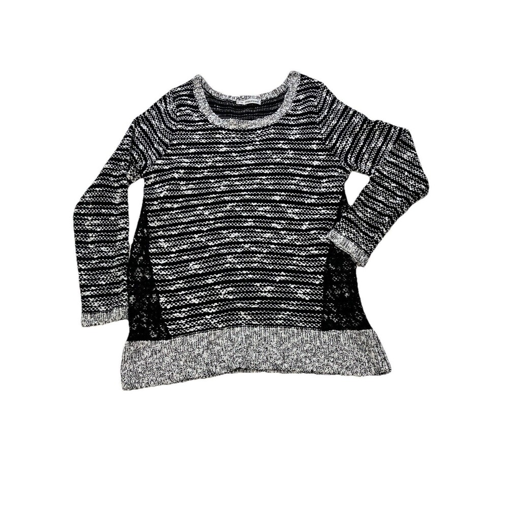 Maurices Black & White Pullover Sweater Size 2 Round Neck Long Sleeve Lace Trim